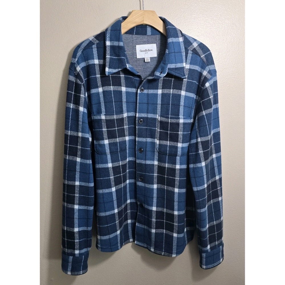 Goodfellow & Co. Stretch Flannel Mens Shirt Blue Plaid Size Large
